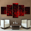 Image of Canvas Painting Home Decor HD Prints Tree Poster 5 Piece Red Moon Sky Psychedelic Forest Pictures Living Room Wall Art Framework