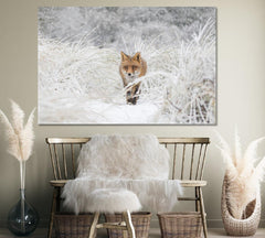 Red Fox in Snow Forest Wall Art Canvas Print Decor-1Panel