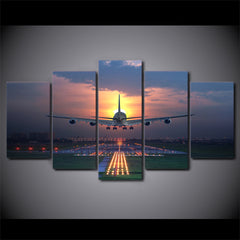 Airplane Taking Off Sunset Wall Art Canvas Print Decor - DelightedStore