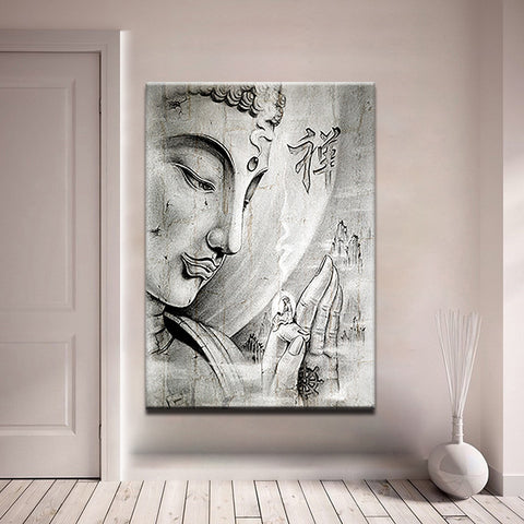 Black-White Religion Buddha Meditation Wall Art Decor Canvas Print - DelightedStore